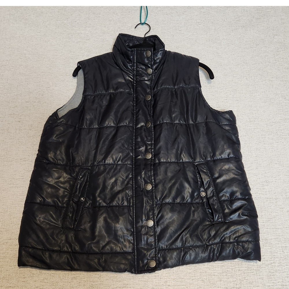 Motherhood Maternity Puffer Vest Women Size M Black Quilted Snap Front Lined